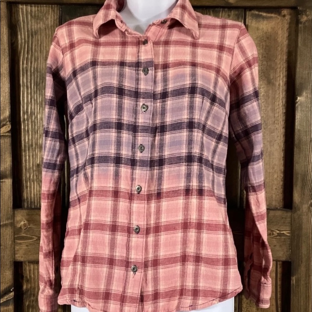 Upcycled  DIY Bleached flannel shirt sz M